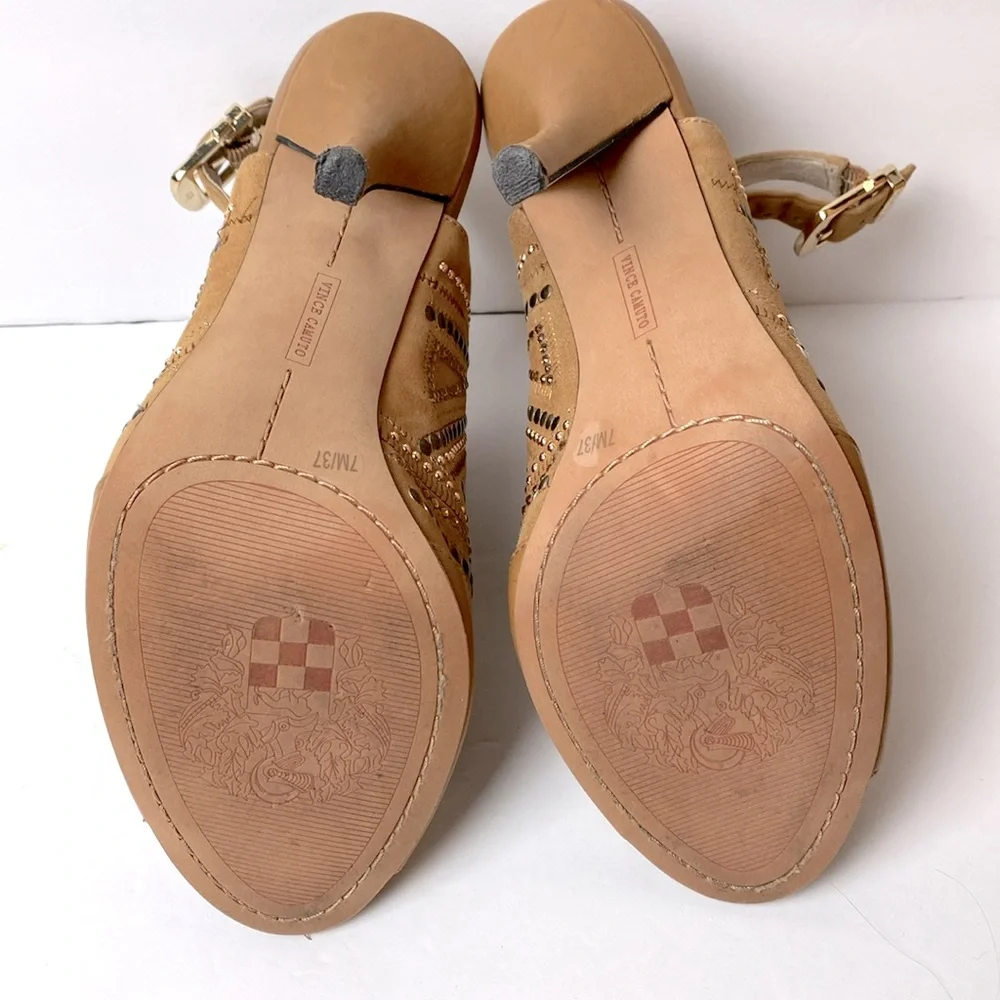 Vince Camuto Yolana Women’s Leather Tan Open Toe Slingback Studded Stiletto 7M - Picture 7 of 9